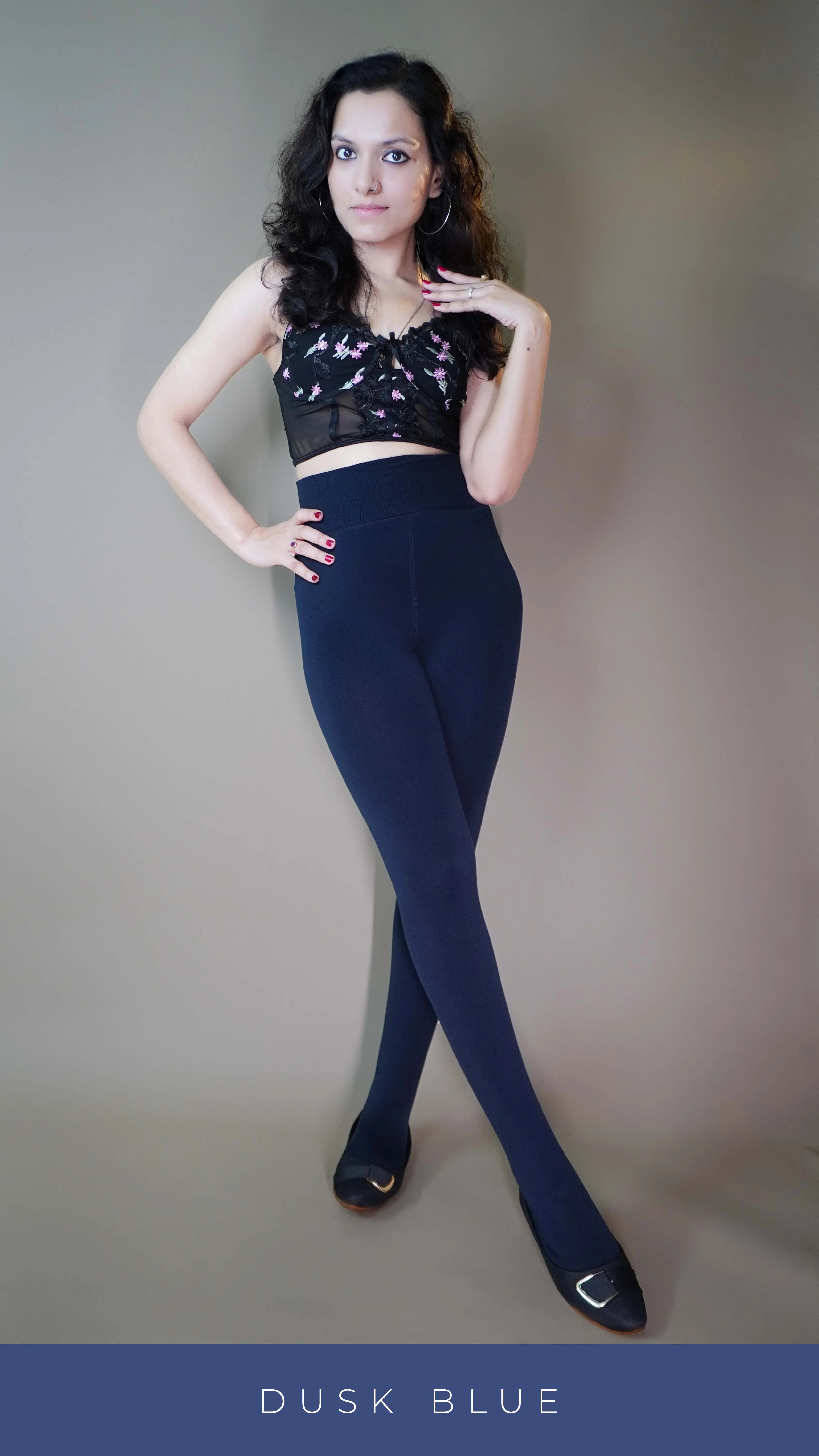 Furry Bliss Navy blue Warm Tights