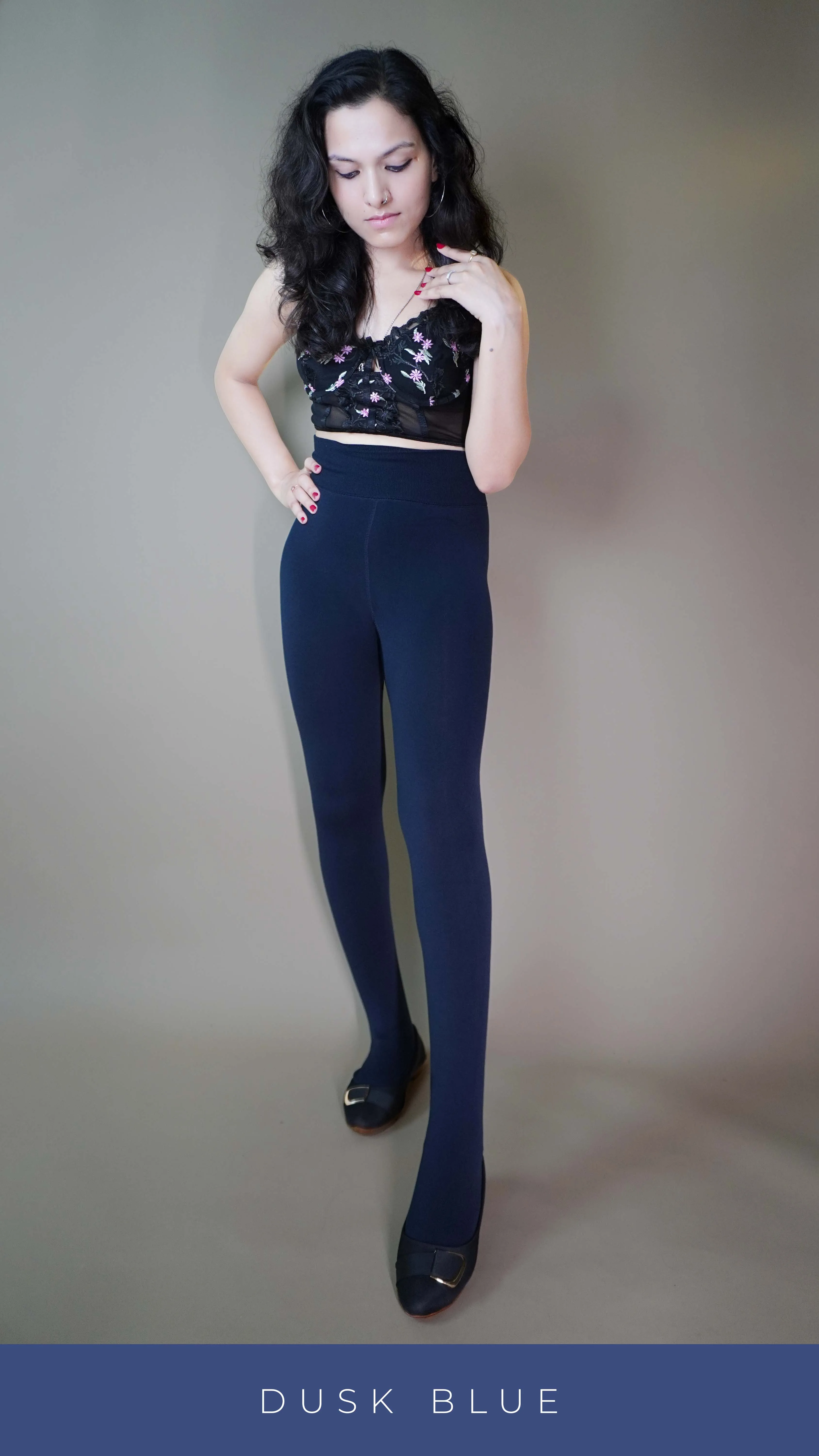 Furry Bliss Navy blue Warm Tights