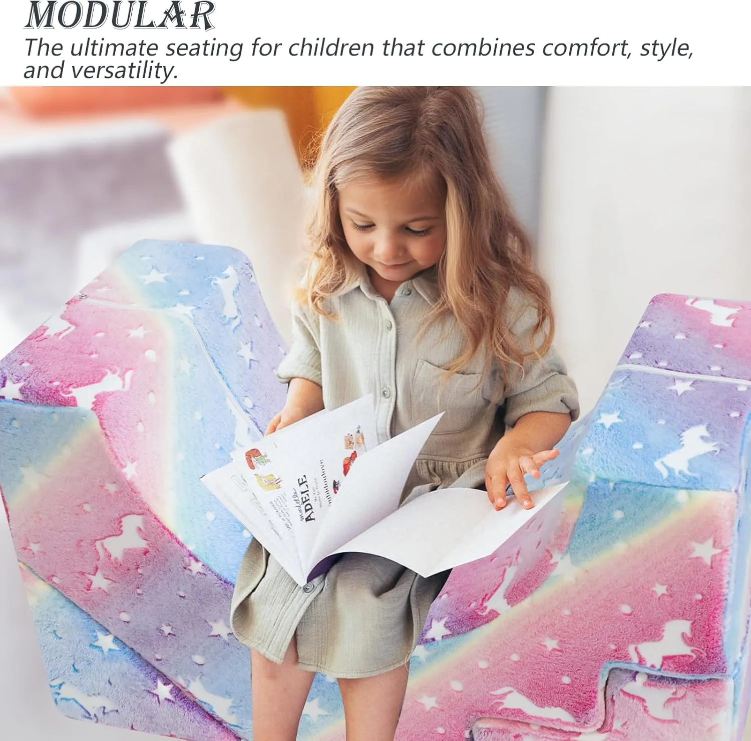 Glow-in-the-Dark Soft Fleece Pikler Large Soft Play Set for Home | Removable & Washable | Unicorn Theme