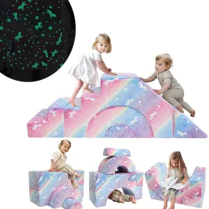 Glow-in-the-Dark Soft Fleece Pikler Large Soft Play Set for Home | Removable & Washable | Unicorn Theme