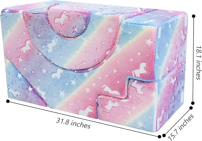 Glow-in-the-Dark Soft Fleece Pikler Large Soft Play Set for Home | Removable & Washable | Unicorn Theme
