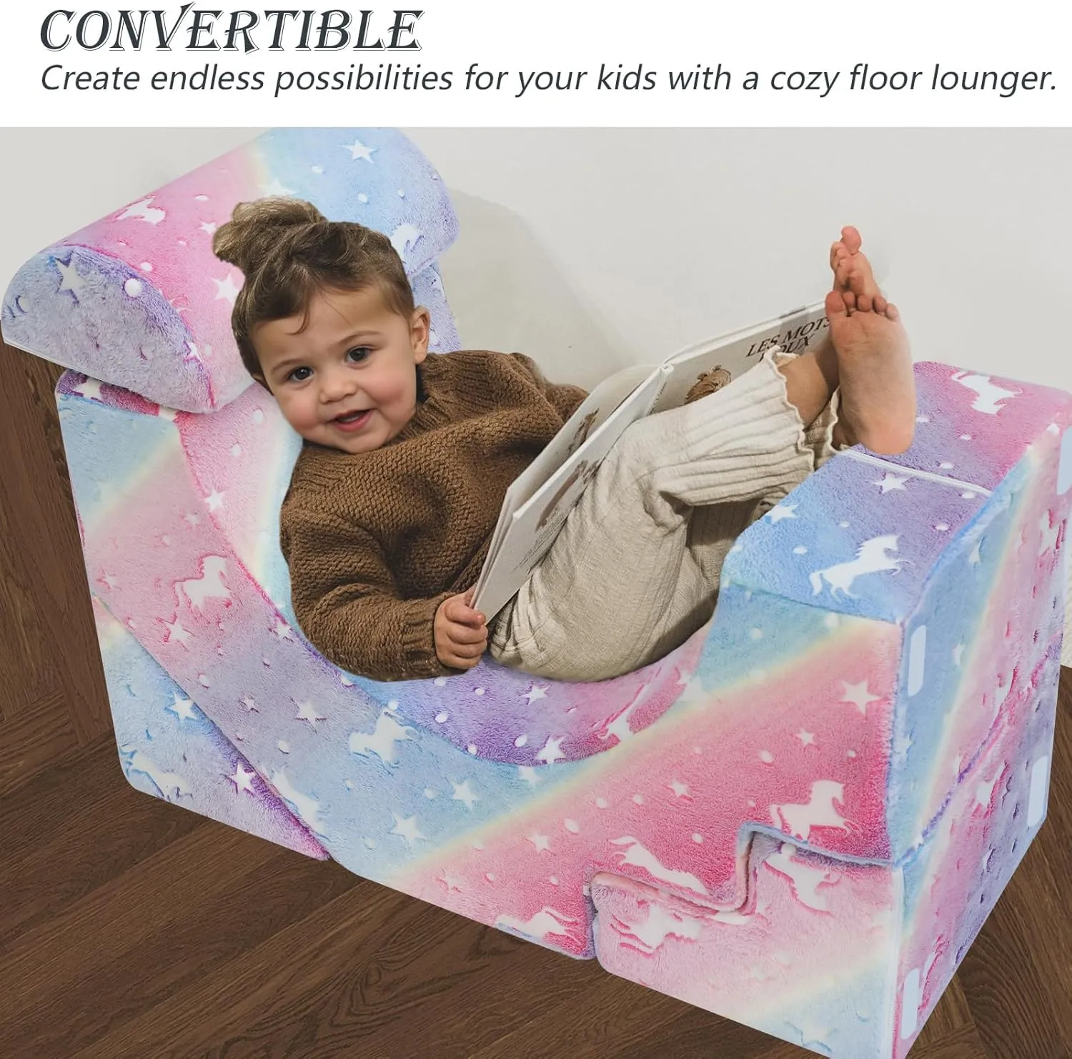 Glow-in-the-Dark Soft Fleece Pikler Large Soft Play Set for Home | Removable & Washable | Unicorn Theme