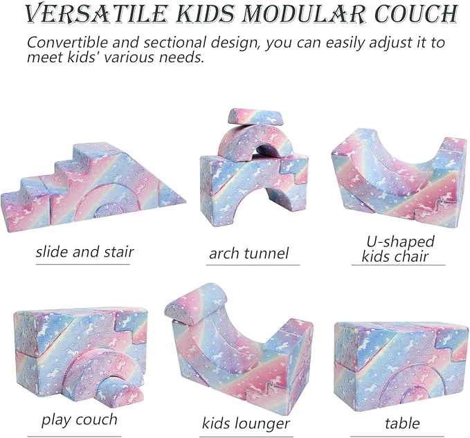 Glow-in-the-Dark Soft Fleece Pikler Large Soft Play Set for Home | Removable & Washable | Unicorn Theme