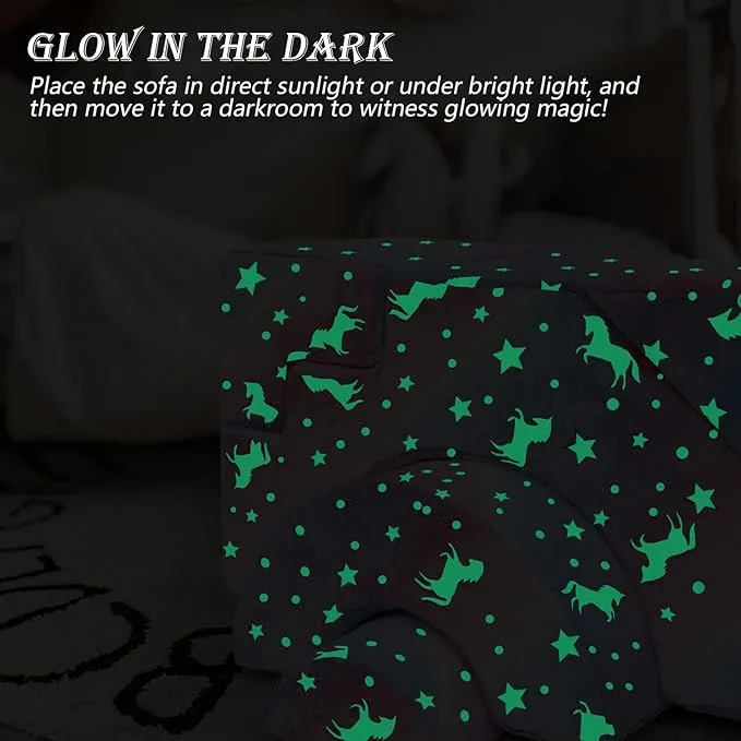 Glow-in-the-Dark Soft Fleece Pikler Large Soft Play Set for Home | Removable & Washable | Unicorn Theme