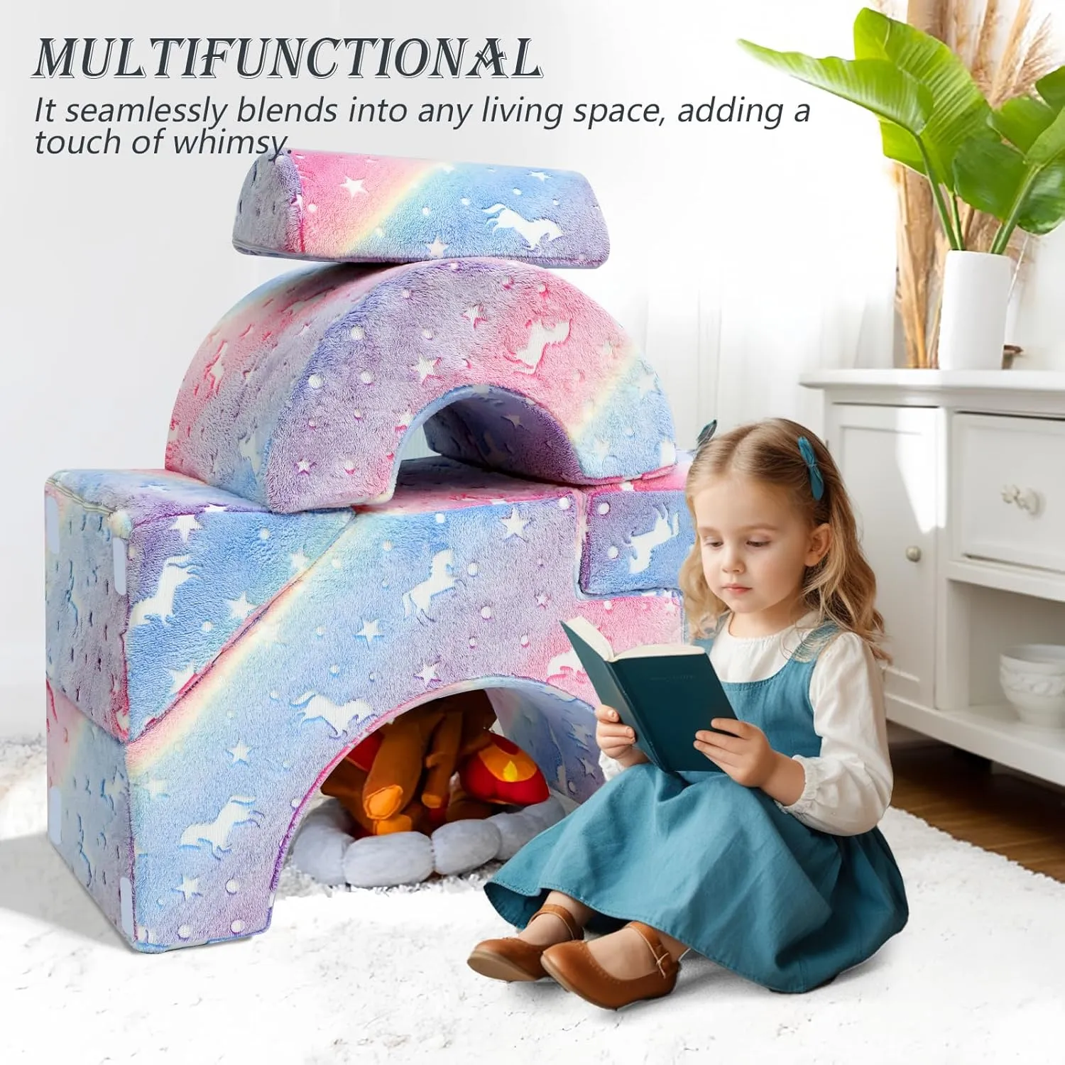 Glow-in-the-Dark Soft Fleece Pikler Large Soft Play Set for Home | Removable & Washable | Unicorn Theme