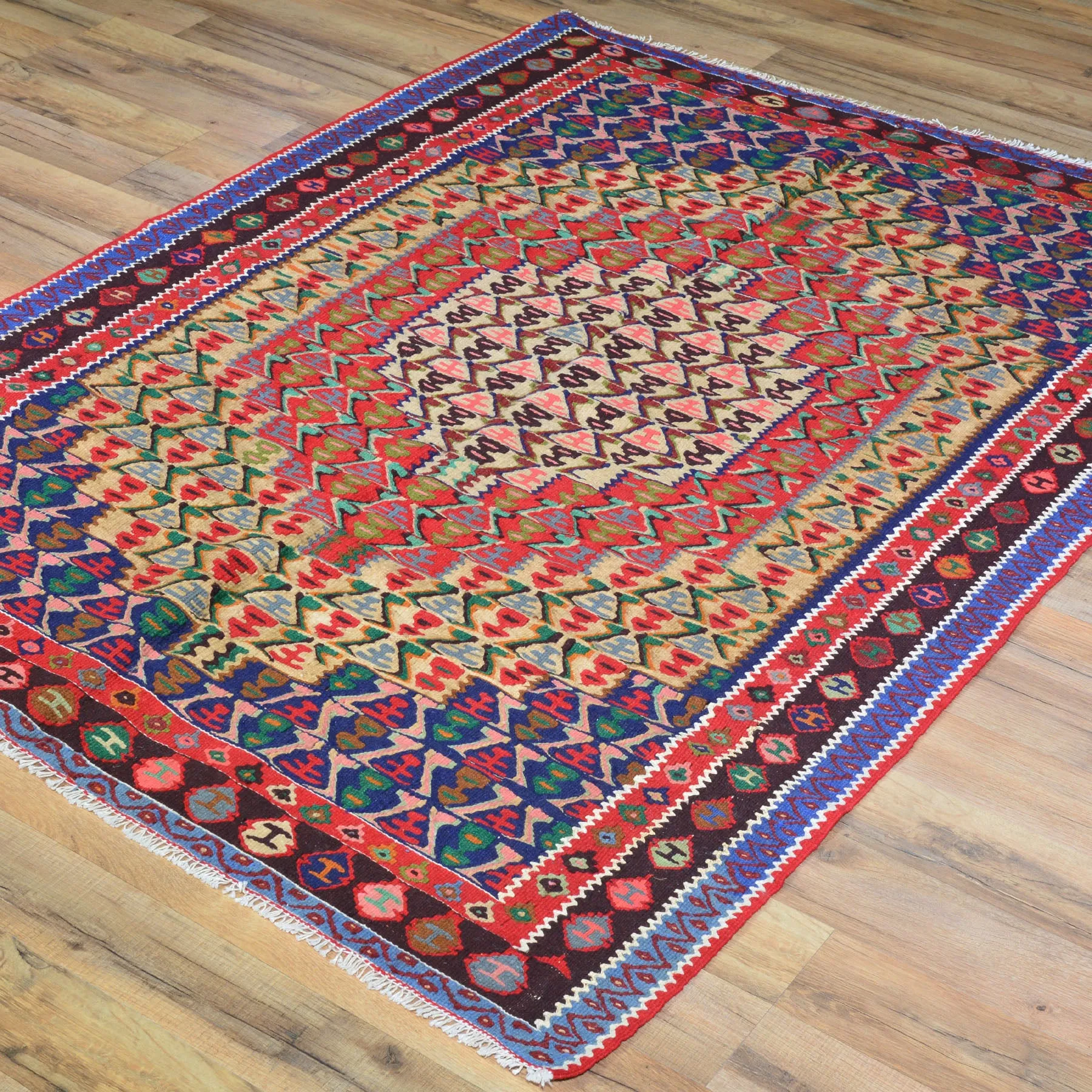 Hand-Woven Oriental Persian Sanna Reversible Kilim Wool Rug (Size 4.0 X 5.1) Brral-5139