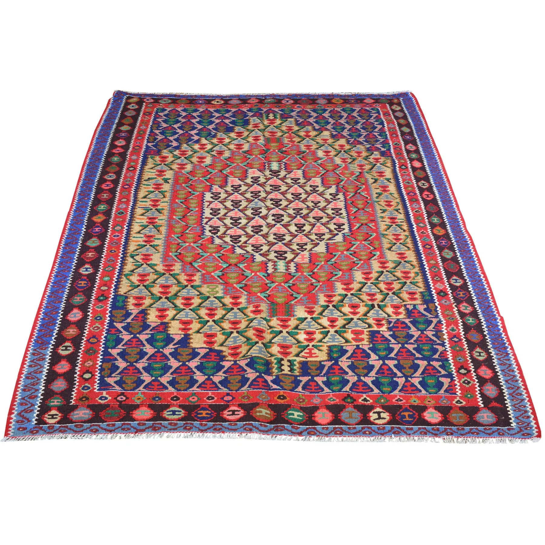 Hand-Woven Oriental Persian Sanna Reversible Kilim Wool Rug (Size 4.0 X 5.1) Brral-5139