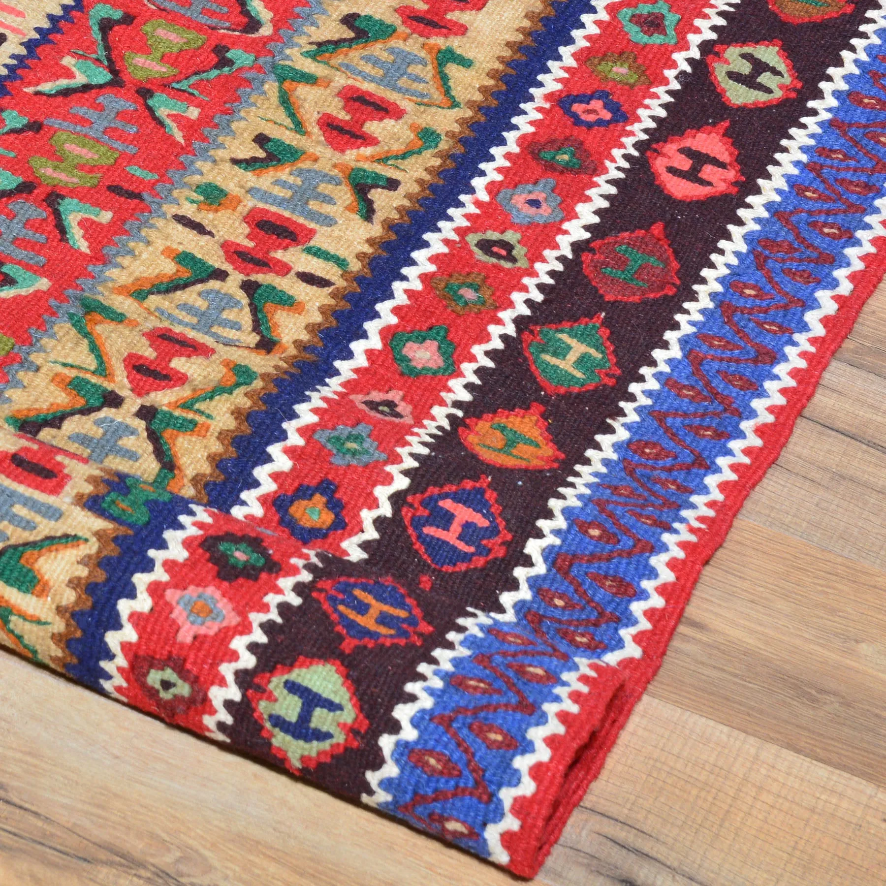 Hand-Woven Oriental Persian Sanna Reversible Kilim Wool Rug (Size 4.0 X 5.1) Brral-5139