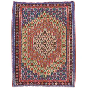 Hand-Woven Oriental Persian Sanna Reversible Kilim Wool Rug (Size 4.0 X 5.1) Brral-5139