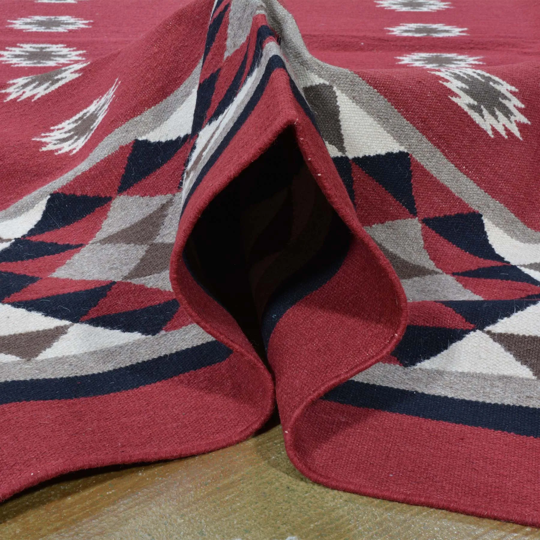 Hand-Woven Reversible Kilim Southwestern Design Wool Dhurrie Rug (Size 8.0 X 10.0) Brrsf-6018