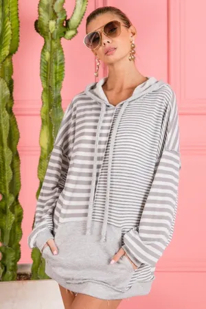 Hazel Blues® |  BiBi Drawstring Striped Long Sleeve Hoodie with Kangaroo Pocket