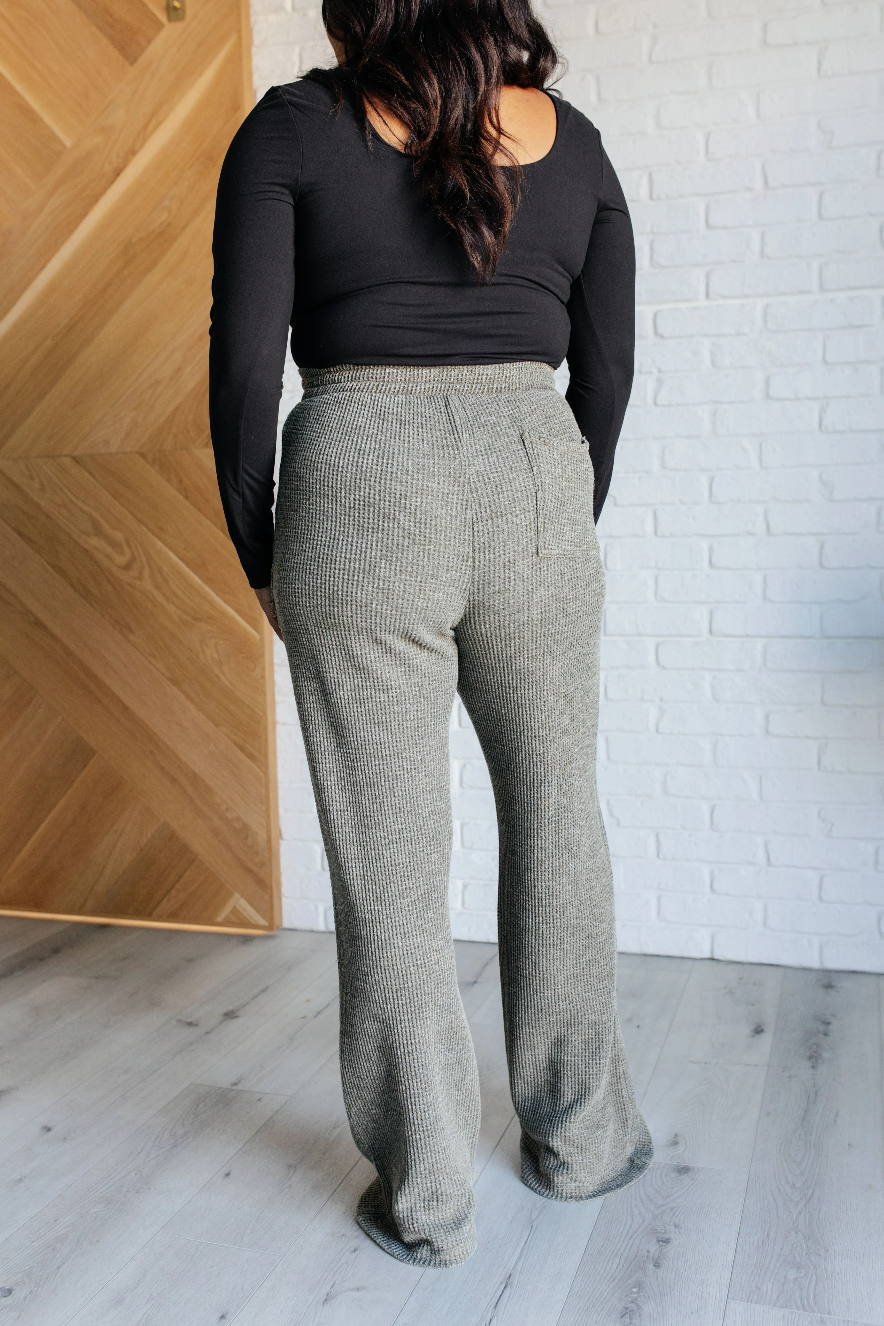 Hazel Blues® |  Set Process Mineral Wash Waffle Knit Pants in Olive