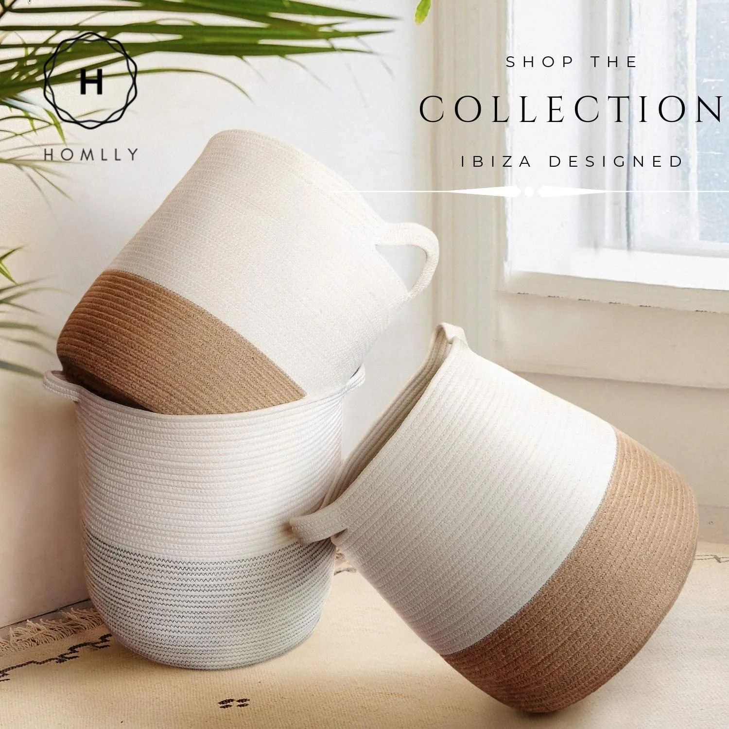 Homlly Cotton Woven Rope Basket for Nursery Toy Laundry Storage