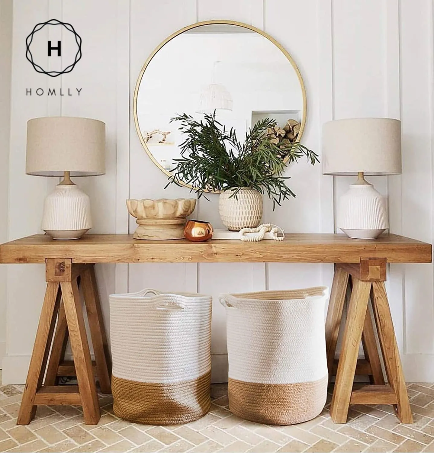 Homlly Cotton Woven Rope Basket for Nursery Toy Laundry Storage