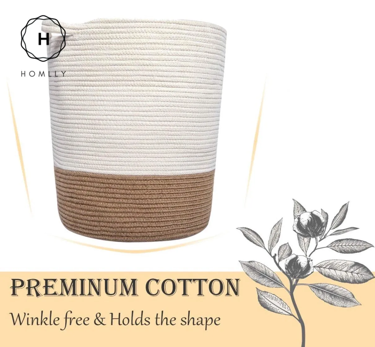 Homlly Cotton Woven Rope Basket for Nursery Toy Laundry Storage
