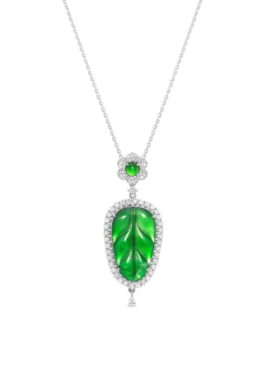 Jadelite Leaf and Diamond Pendant Necklace