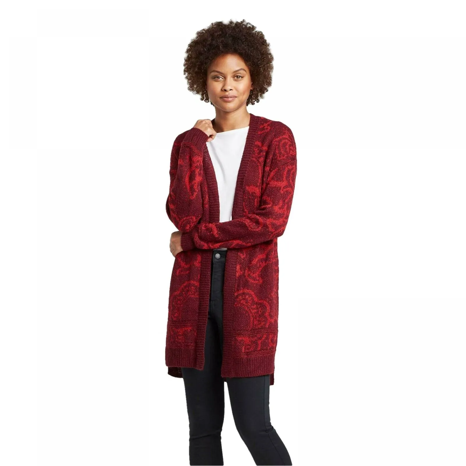 Knox Rose Women's Jacquard Long Sleeve Open Cardigan Sweater