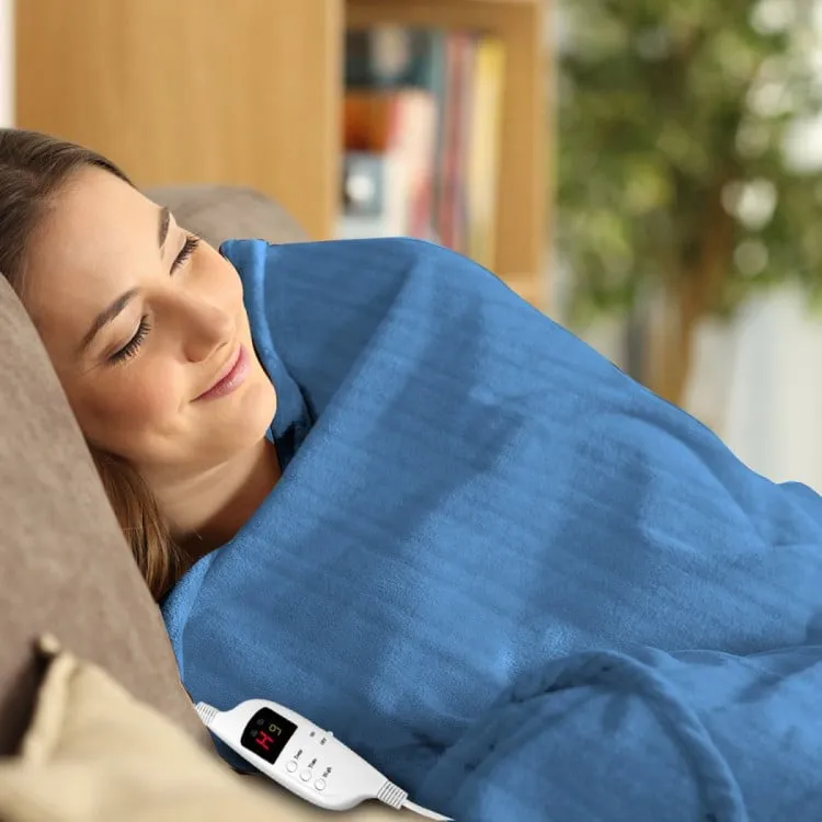 LAURA HILL HEATED ELECTRIC BLANKET CORAL WARM FLEECE WINTER BLUE