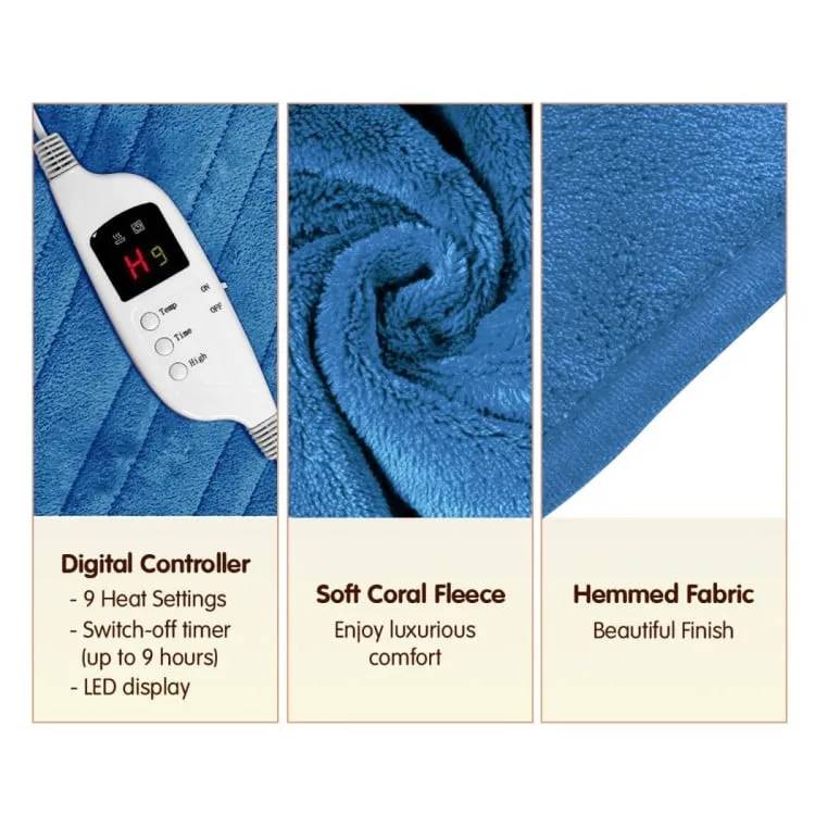LAURA HILL HEATED ELECTRIC BLANKET CORAL WARM FLEECE WINTER BLUE