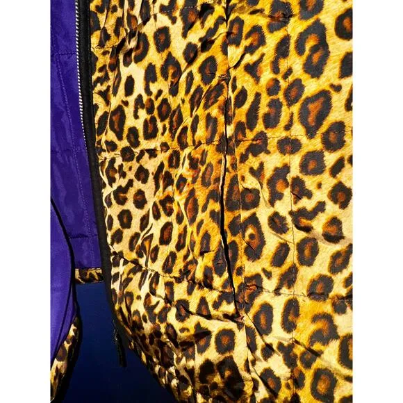 Lauren Ralph Lauren Womens 2X Puffer Vest Full Zip Up Cheetah Purple Quilted