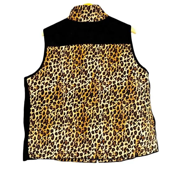 Lauren Ralph Lauren Womens 2X Puffer Vest Full Zip Up Cheetah Purple Quilted