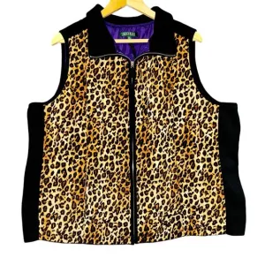 Lauren Ralph Lauren Womens 2X Puffer Vest Full Zip Up Cheetah Purple Quilted