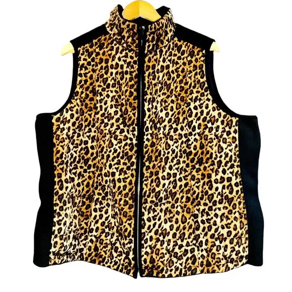 Lauren Ralph Lauren Womens 2X Puffer Vest Full Zip Up Cheetah Purple Quilted