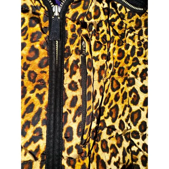 Lauren Ralph Lauren Womens 2X Puffer Vest Full Zip Up Cheetah Purple Quilted