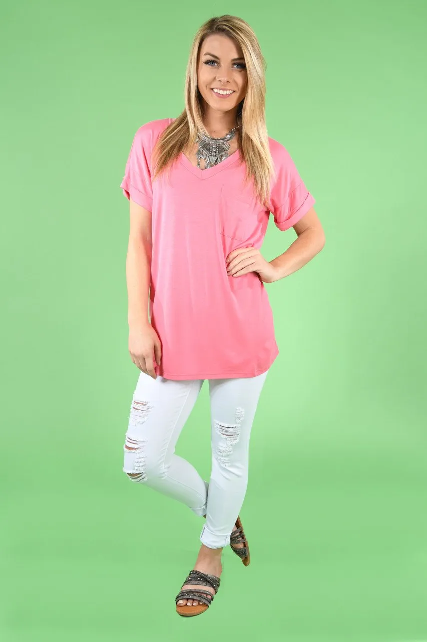 Light Pink Essential V-Neck Top