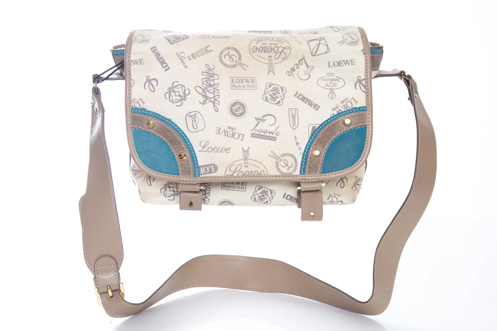 Loewe Tan and Teal Printed Canvas Cross-Body