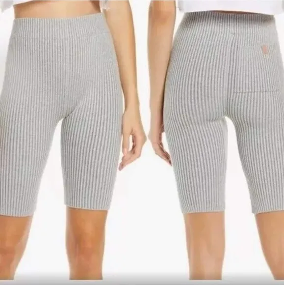 LUNYA Womens Shorts Size L Gray Pull On Cozy Cotton Silk Ribbed Bike Lounge $118