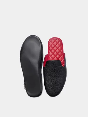 Men's black travel slippers with case Model 1215 Flotar Leather