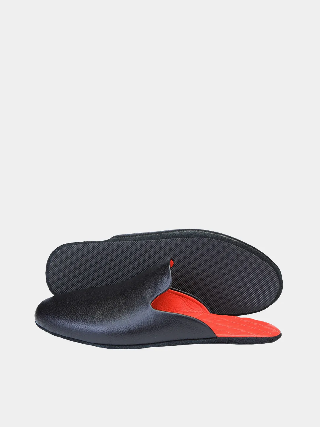 Men's black travel slippers with case Model 1215 Flotar Leather