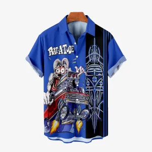 Men's Cartoon Print Large Bamboo Linen Short Sleeve Shirt