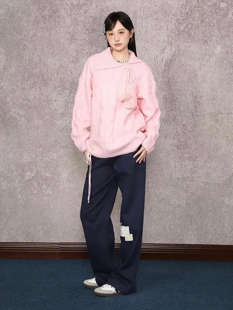 'Milk Shake' Kawaii Pom Pom Winter Warm  Sweater Top