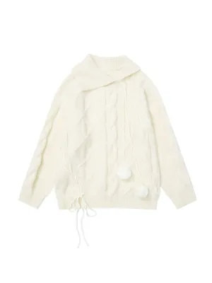 'Milk Shake' Kawaii Pom Pom Winter Warm  Sweater Top