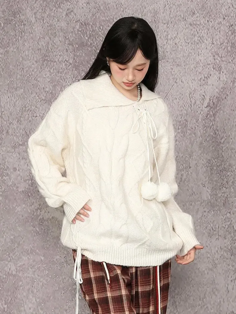 'Milk Shake' Kawaii Pom Pom Winter Warm  Sweater Top