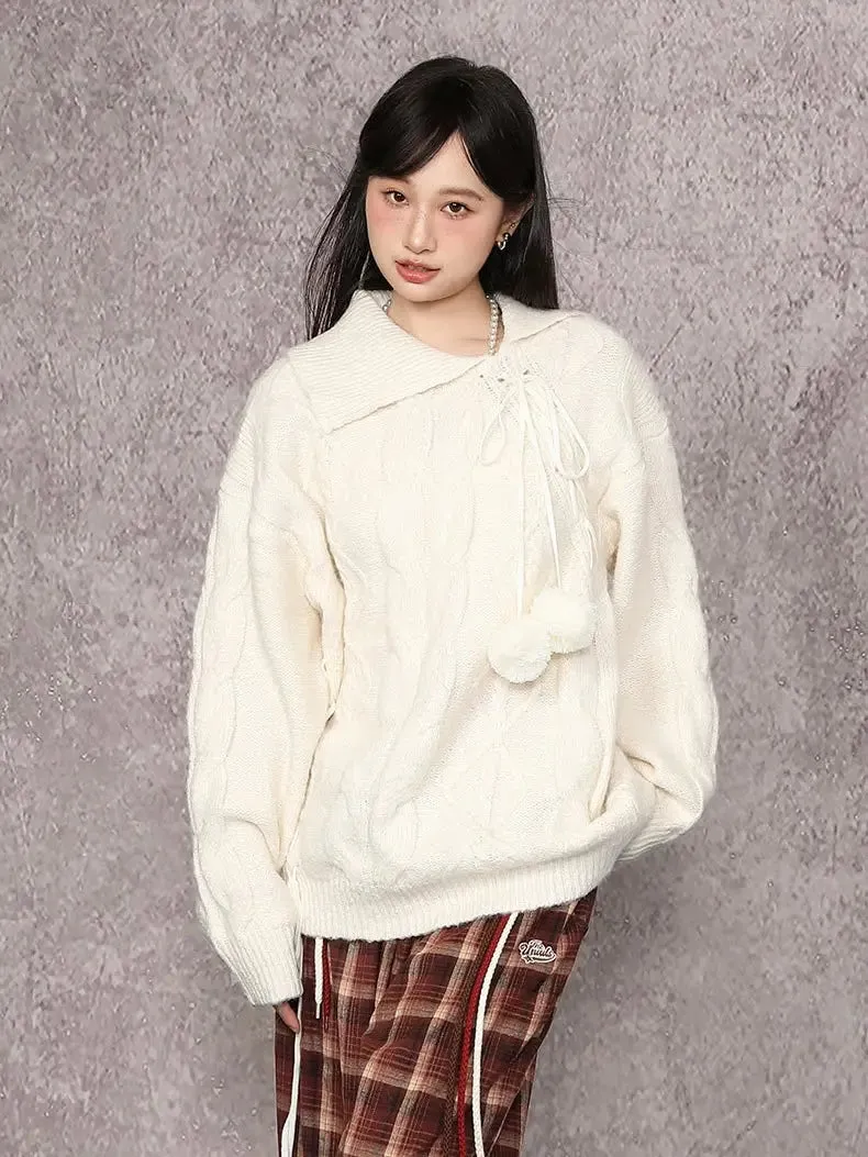 'Milk Shake' Kawaii Pom Pom Winter Warm  Sweater Top