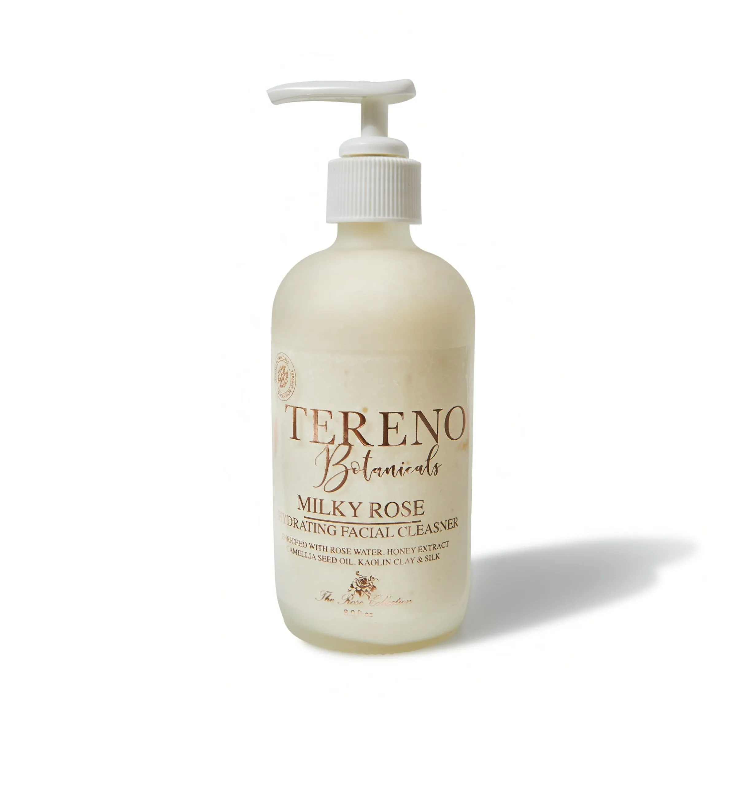 Milky Gel Facial Cleanser, 8 oz Glass Bottle: Sensitive Skin Cream Cleanser With Rose Water, Kaolin Clay, And Rose Water