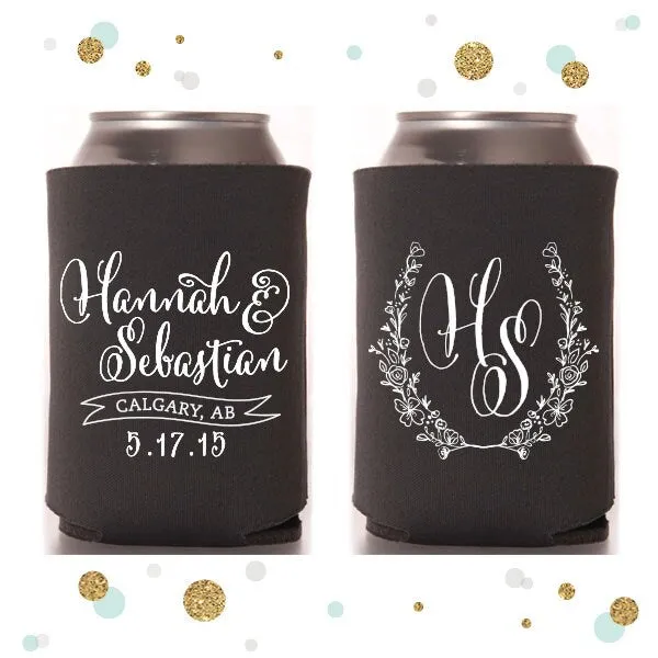Monogram Crest - Wedding Can Cooler #7R