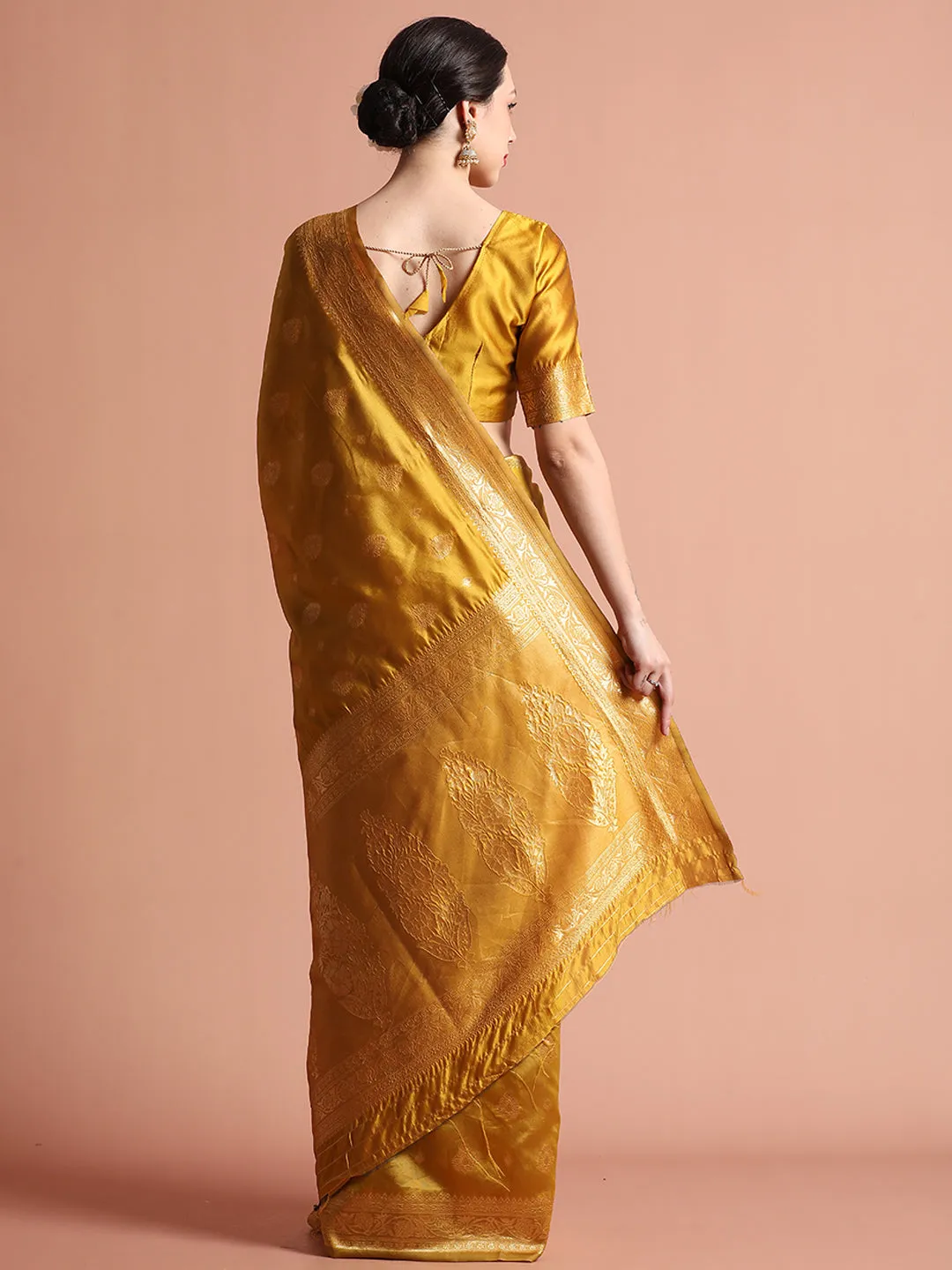 Mustard Heavy Banarasi Zari Woven Silk Blend Saree
