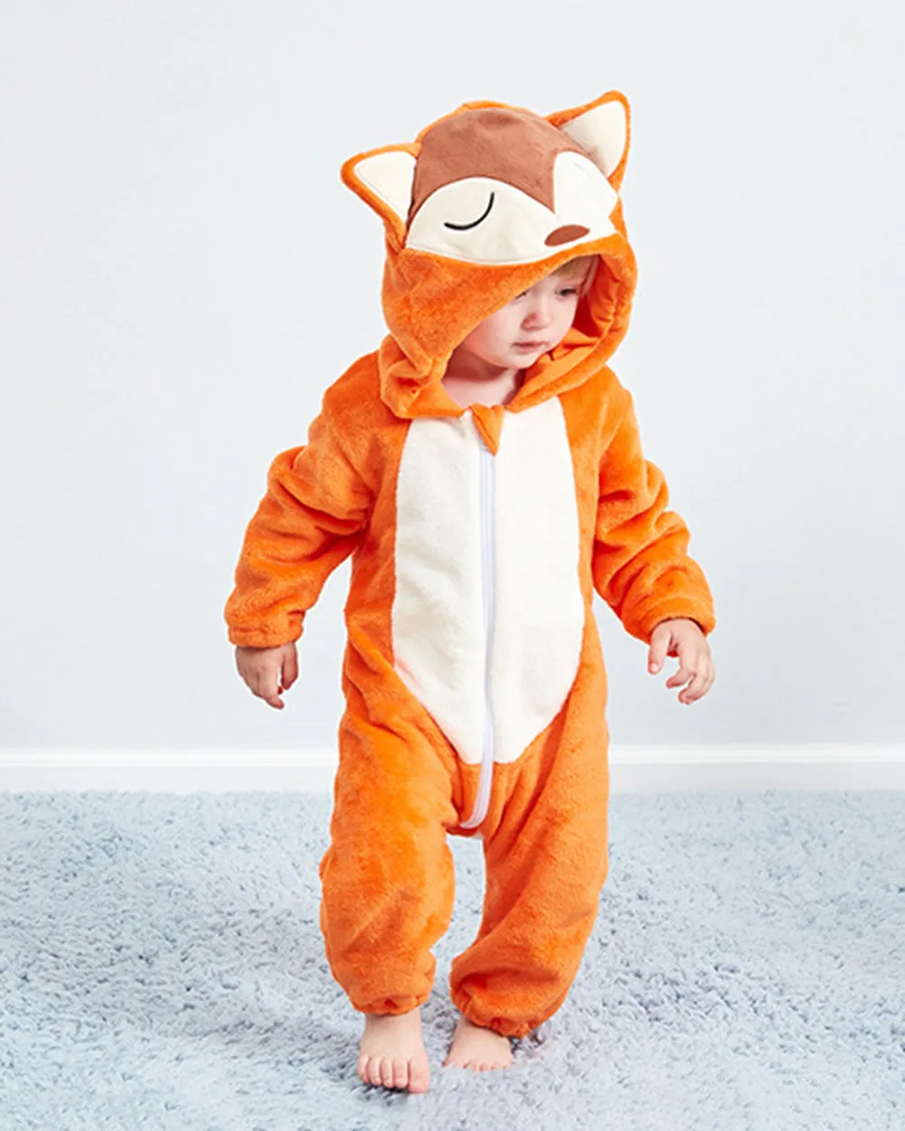Newborn Baby Cartoon Fox Winter Bunting Bodysuit Warm Hooded Romper Jumpsuit