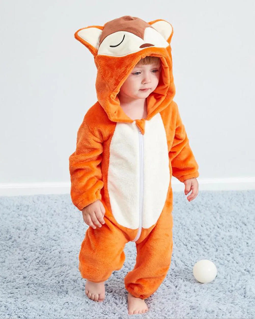 Newborn Baby Cartoon Fox Winter Bunting Bodysuit Warm Hooded Romper Jumpsuit