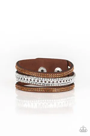 Paparazzi Accessories - Rollin In Rhinestones - Brown Snap Bracelet