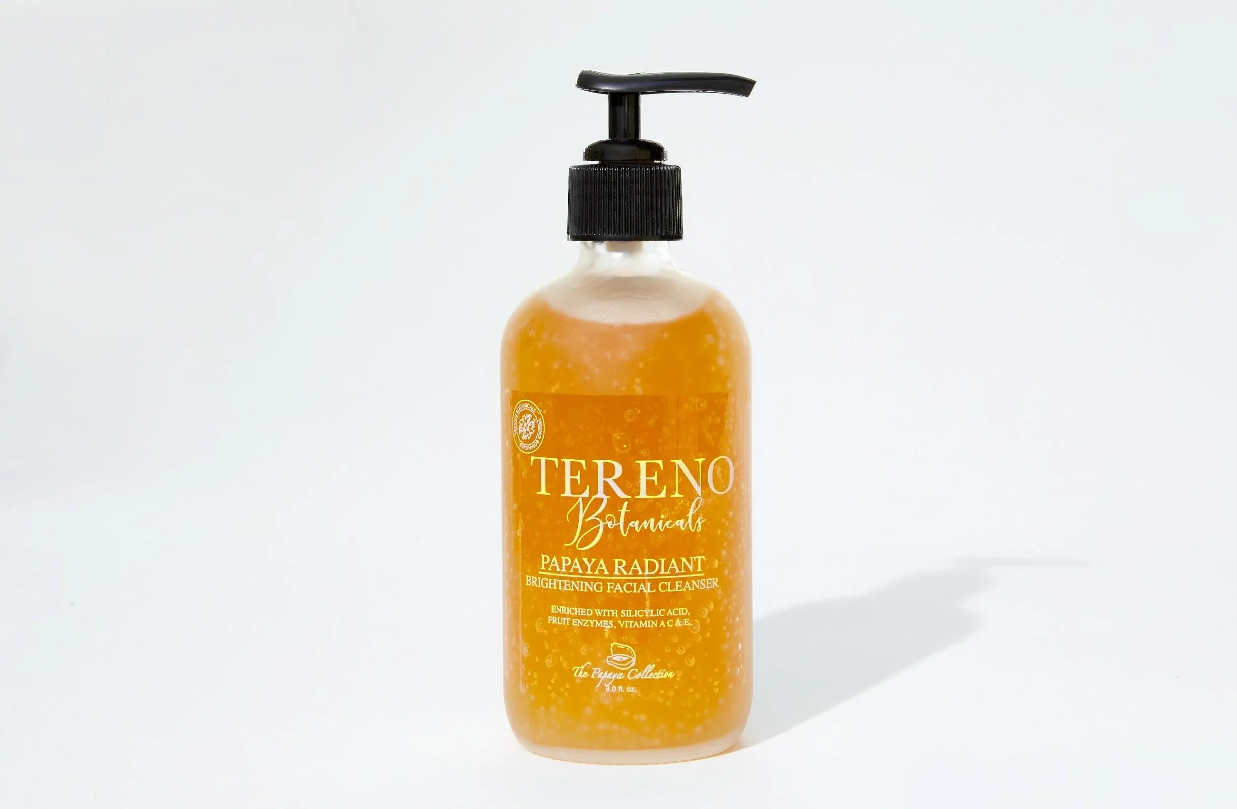 Papaya Radiant Brightening Facial Cleanser, 8oz Glass Bottle: All Natural Cleanser With Willow Bark & Papaya Leaf Extracts