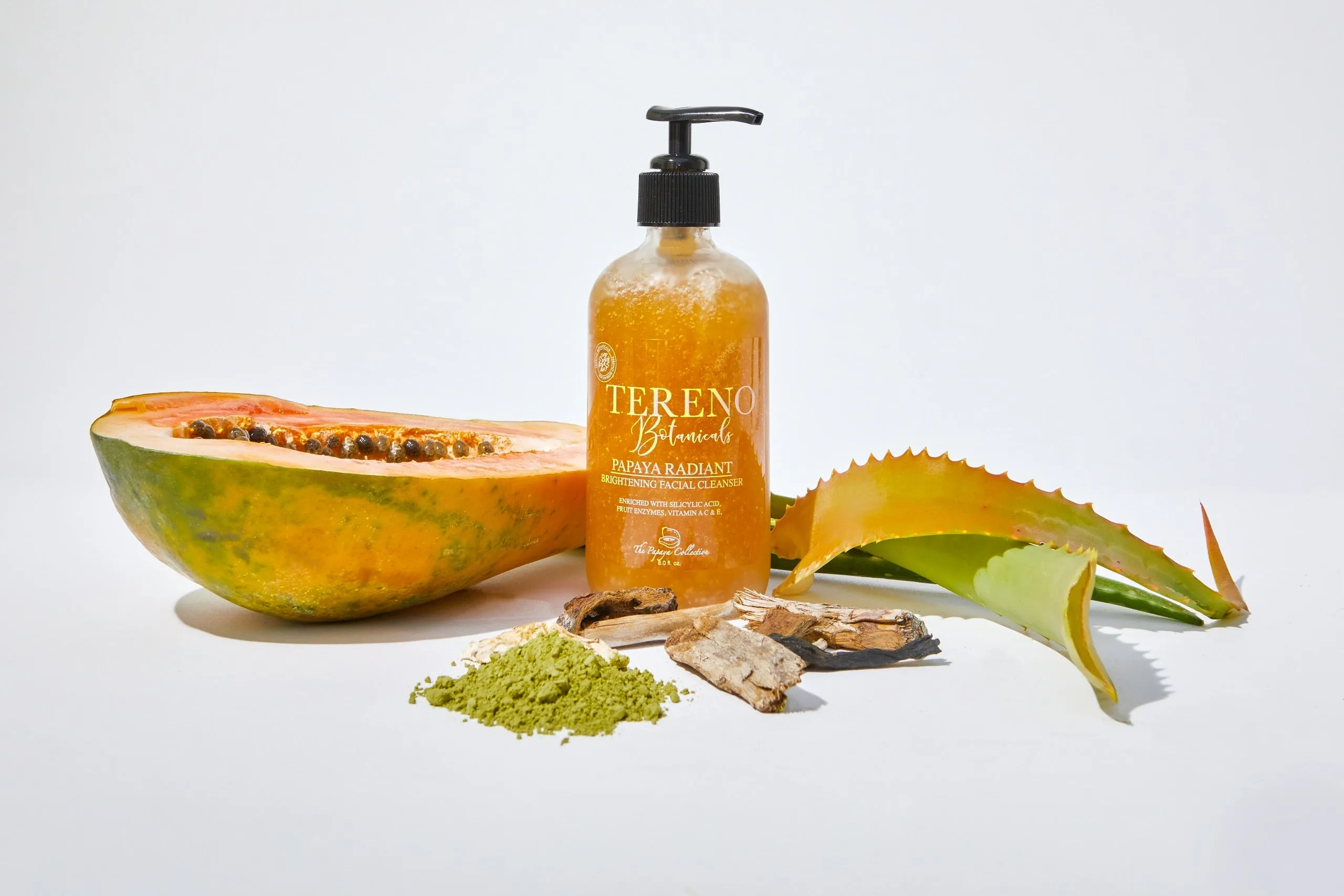Papaya Radiant Brightening Facial Cleanser, 8oz Glass Bottle: All Natural Cleanser With Willow Bark & Papaya Leaf Extracts