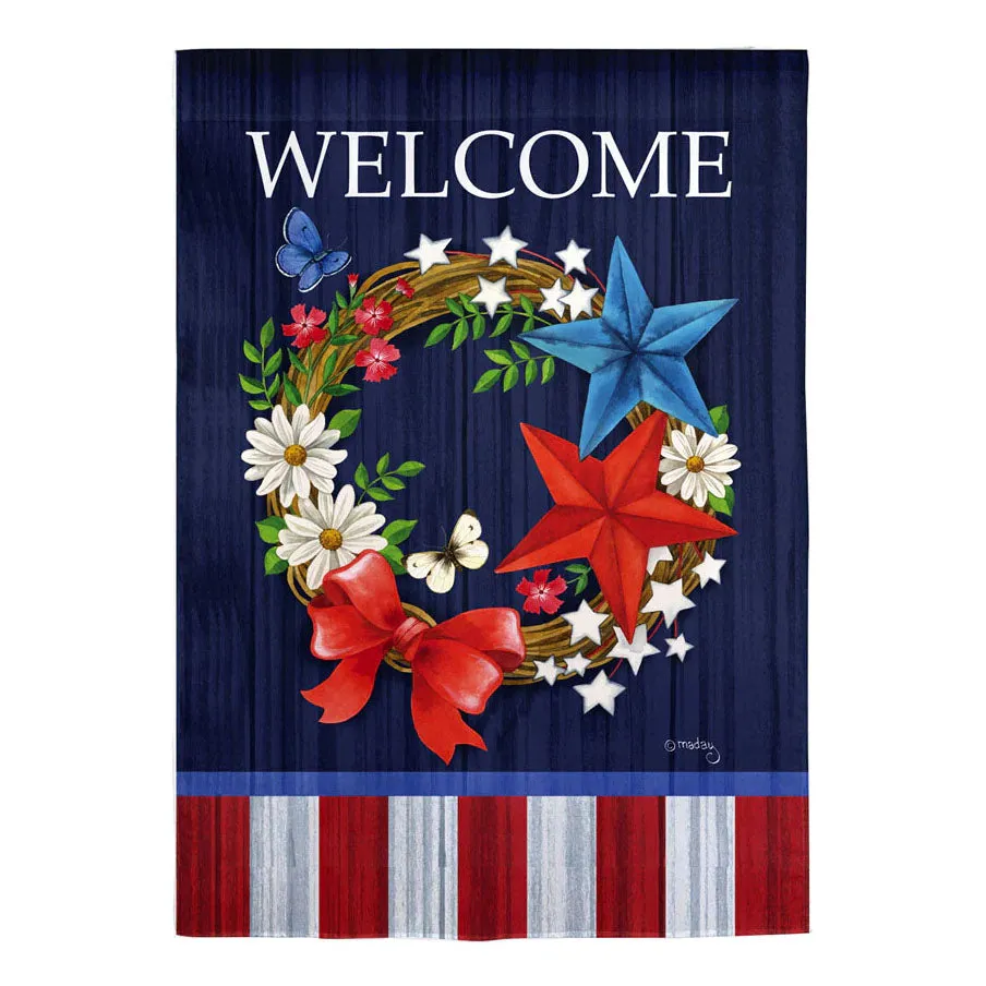 Patriotic Wreath Garden Suede Flag
