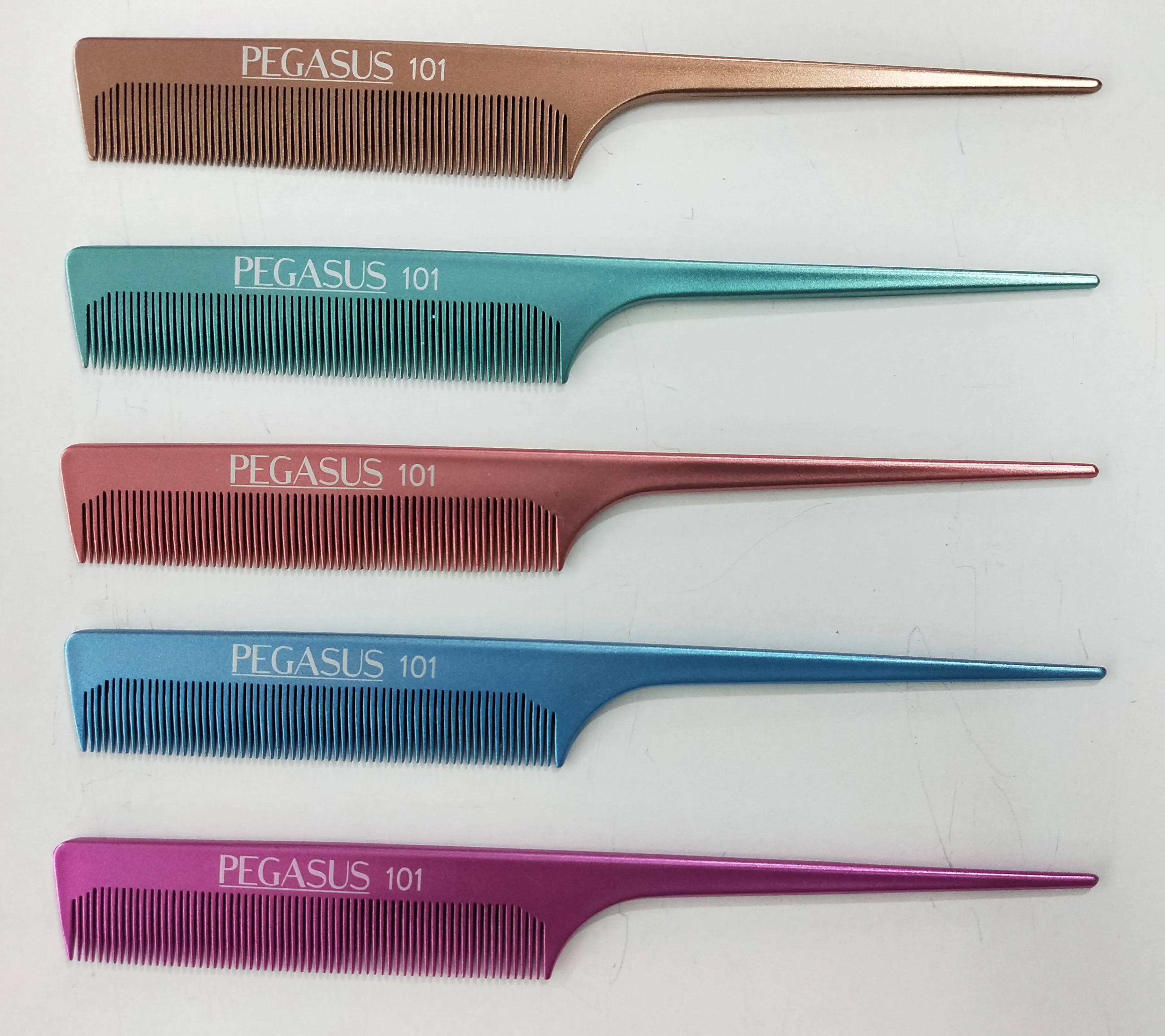 Pegasus MICOLOR 101, 8in Hard Rubber Fine Tooth Rat Tail Comb, Handmade, Seamless, Smooth Edges, Anti Static, Heat and Chemically Resistant, Great for Parting, Coloring Hair | Peines de goma dura - Blue