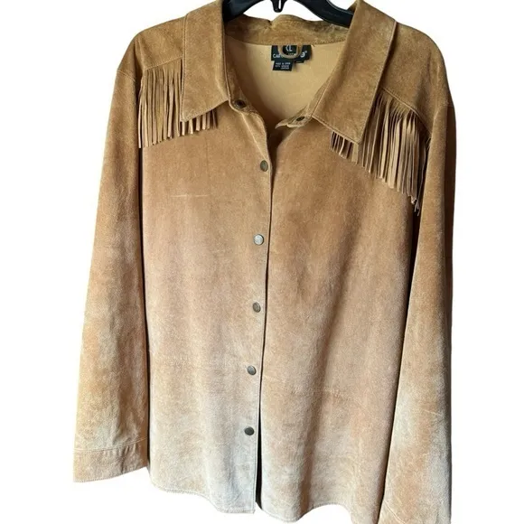 PRICE DROP🔥🔥Carole Little Suede Leather Fringe Jacket/Shirt, Vintage,‎ Size 22