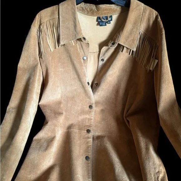 PRICE DROP🔥🔥Carole Little Suede Leather Fringe Jacket/Shirt, Vintage,‎ Size 22